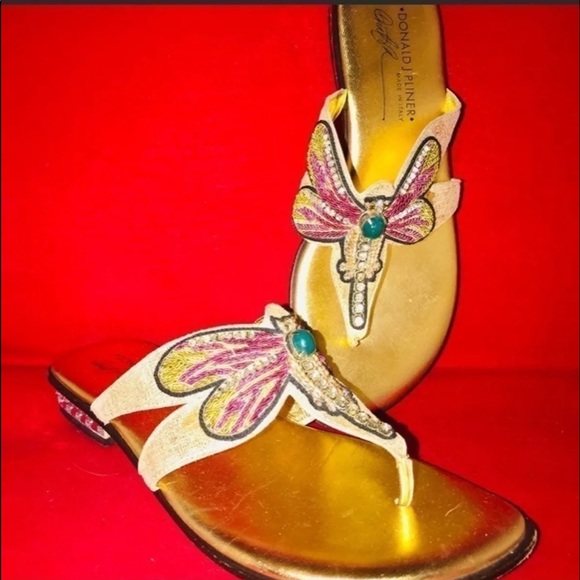 Donald J. Pliner Shoes - Donald J Pliner Dragonfly Flipflop Thong Swarovski Studded Flats Sandals Dragon